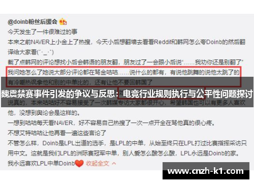 魏震禁赛事件引发的争议与反思：电竞行业规则执行与公平性问题探讨